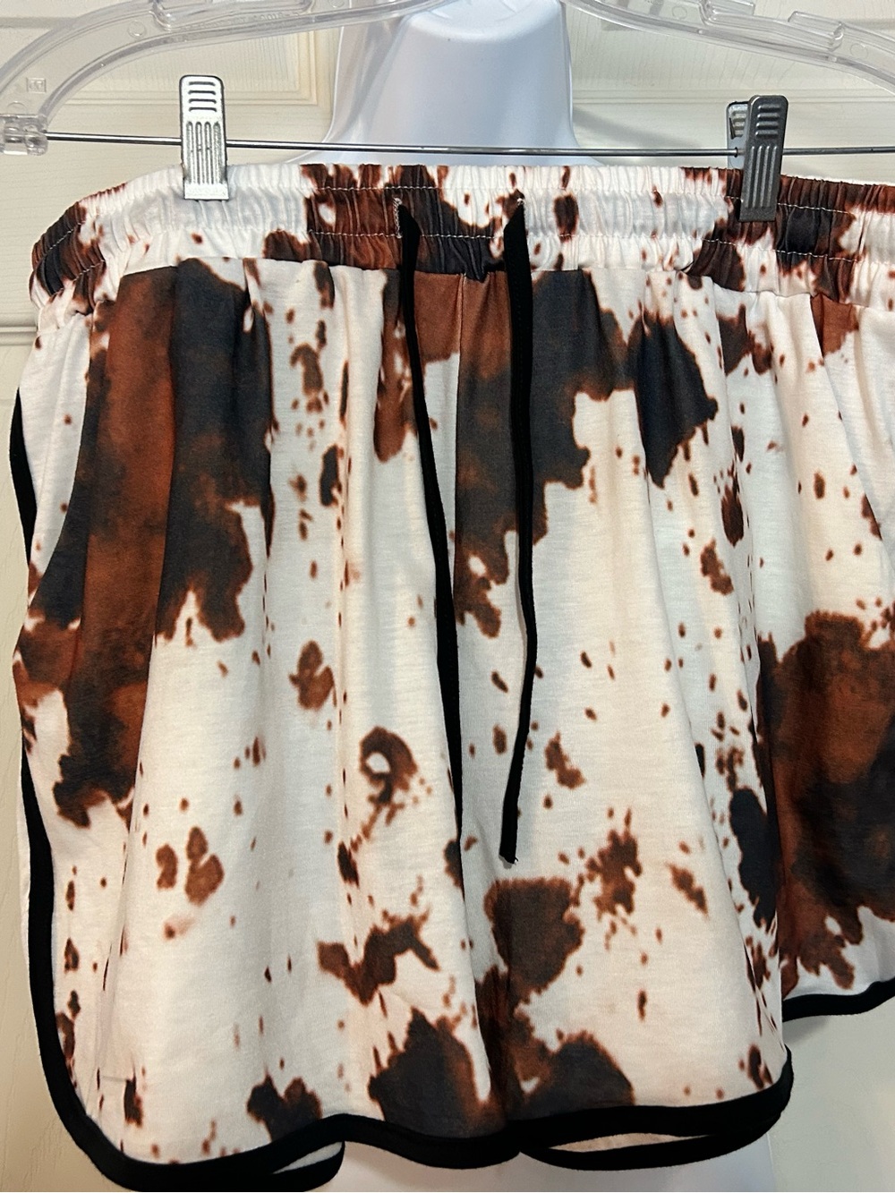 Cow Print Lounge Shorts - White & Brown